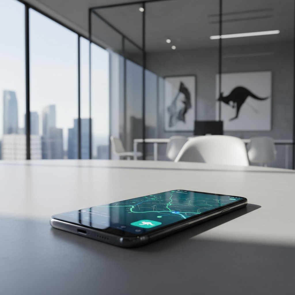 A smart phone with an app open is sitting on a table.